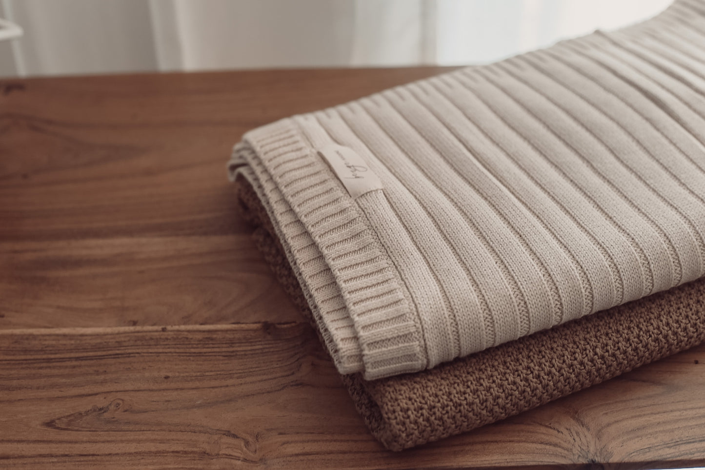 Couverture en tricot côtelé beige - Beige avoine - Beige avoine