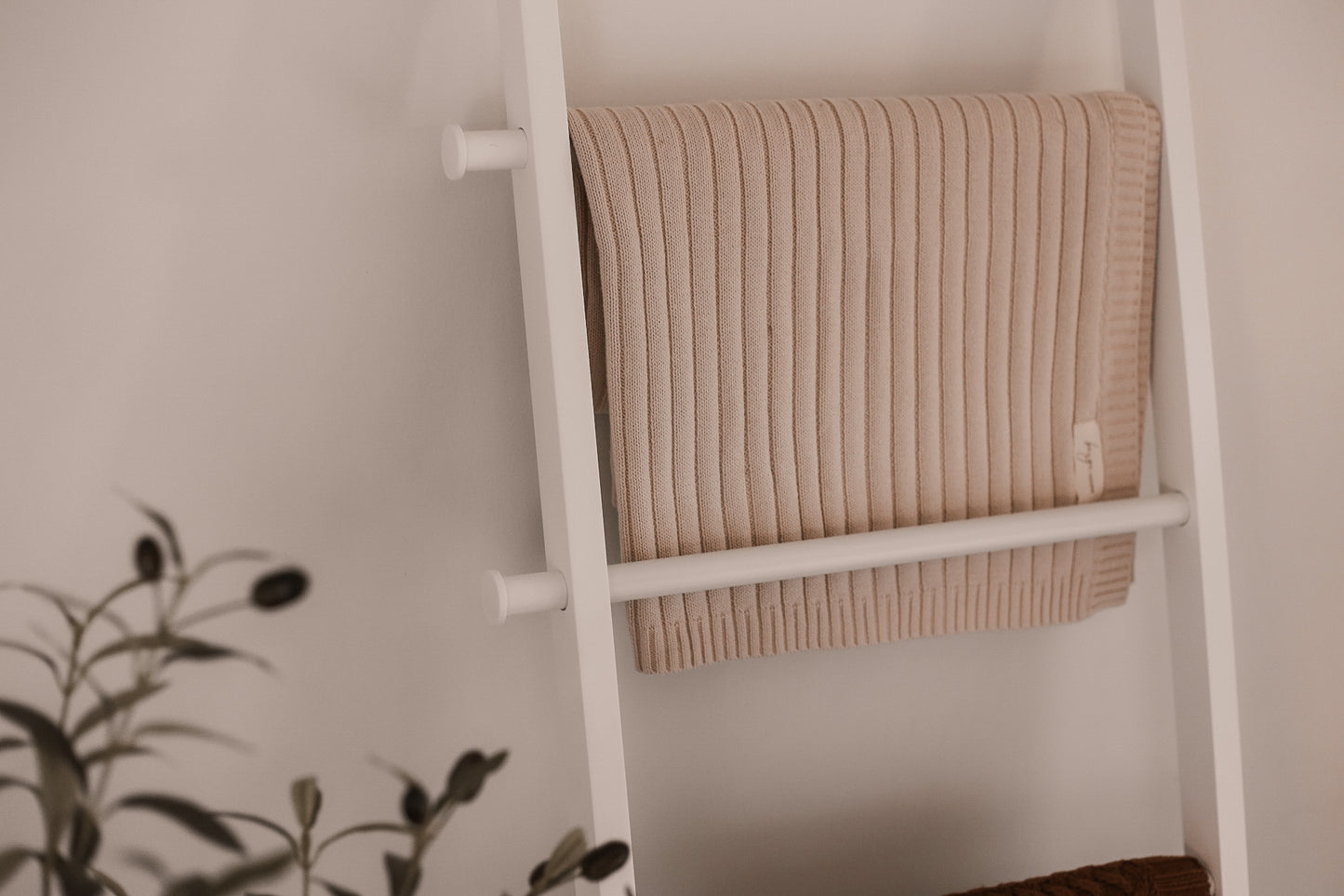 Couverture en tricot côtelé beige - Beige avoine - Beige avoine