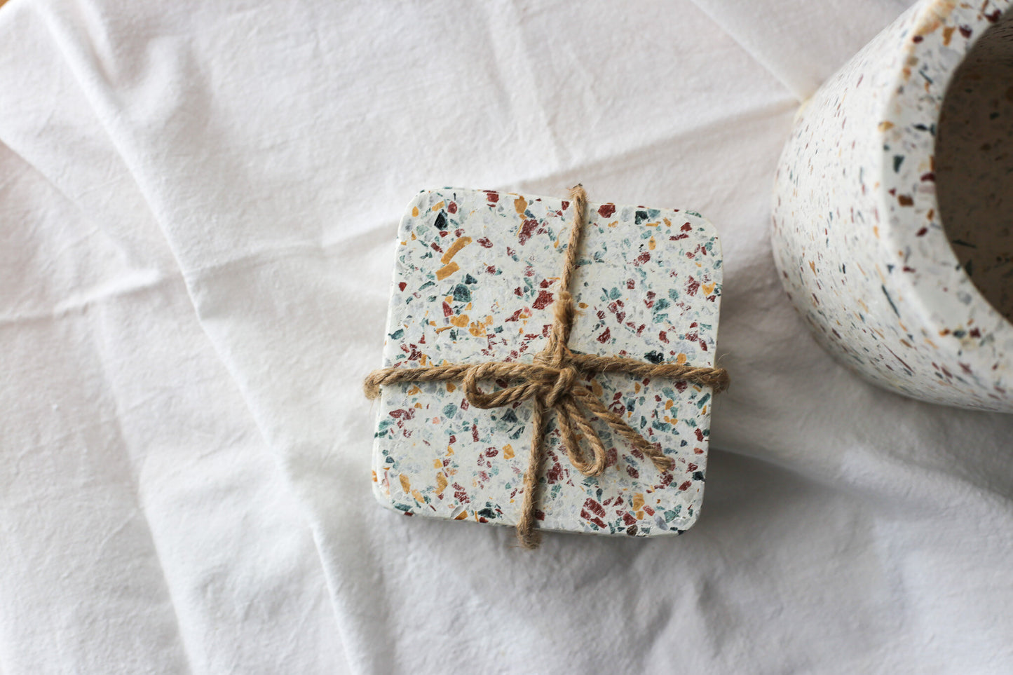 Sous-verres carrés en terrazzo - Beige avoine