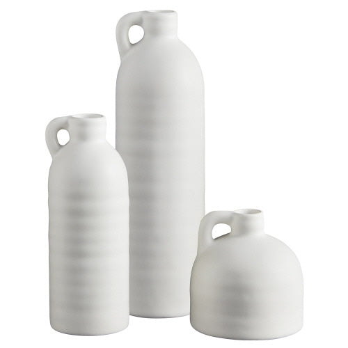 Ensemble de trois vases blancs mats avec poignée - Beige avoine