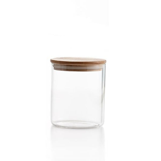 Bocal en verre avec couvercle en bambou - 650 ml - Beige avoine