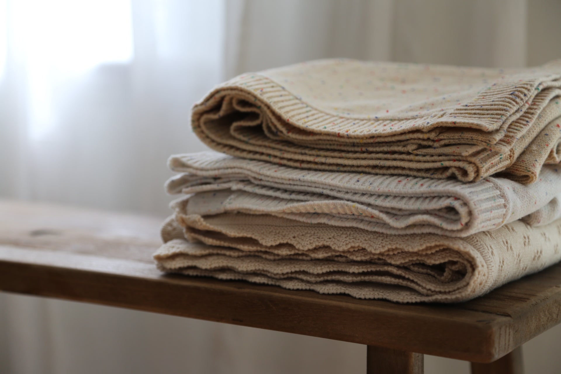 Couverture en tricot organique pour bébé - Beige avoine - Beige avoine