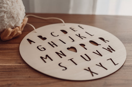 Suspension ronde en bois Alphabet - Beige avoine - Beige avoine