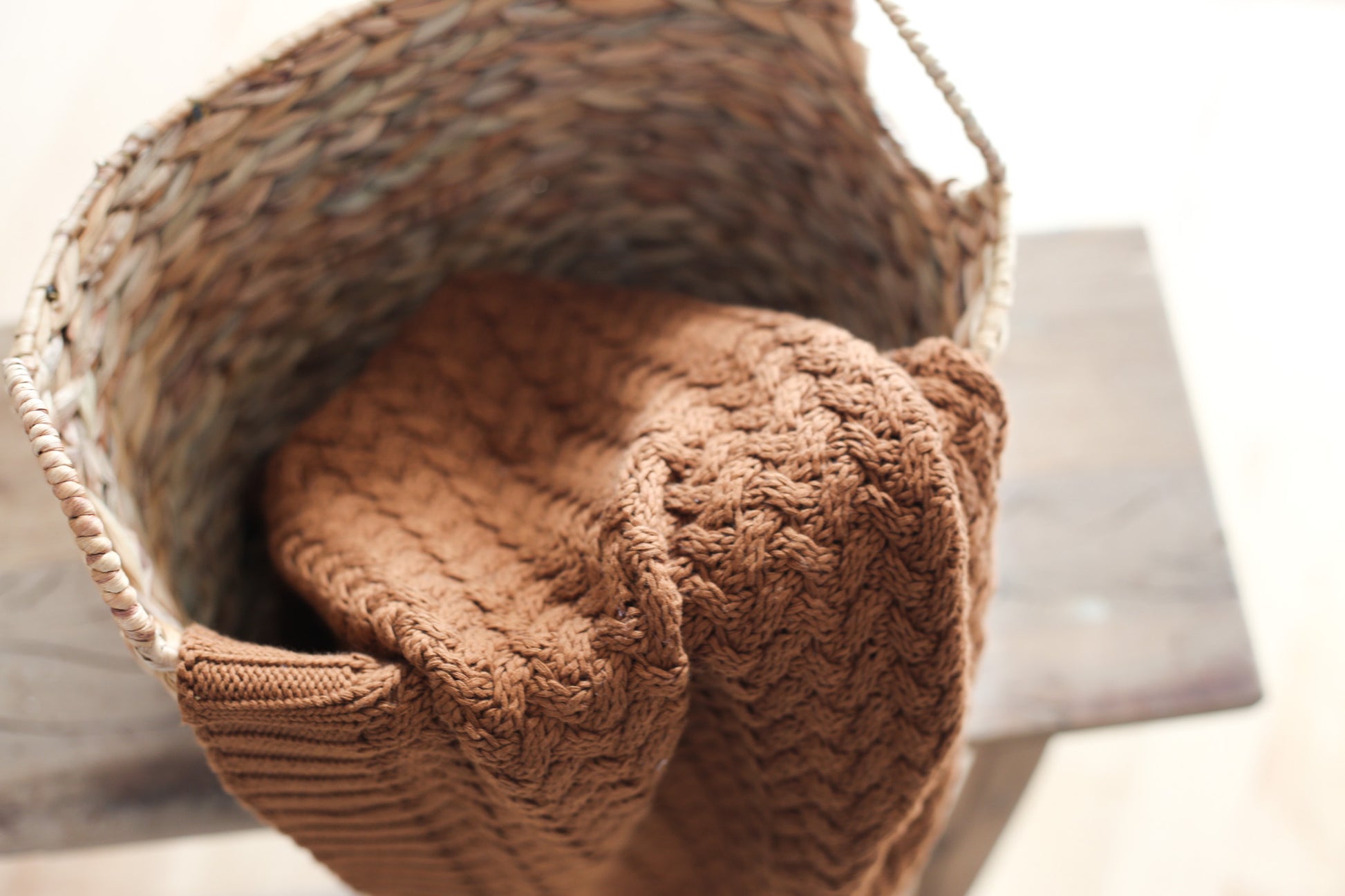 Couverture en tricot marron - Beige avoine - Beige avoine