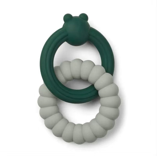 Anneau de dentition en silicone pour bébé - Crocodile et ourson - Beige avoine